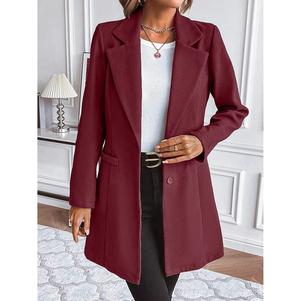 Mia Muse Women's Coat Winter Elegant French Solid Color Long Sleeve Lapel Single Breasted Work Coats