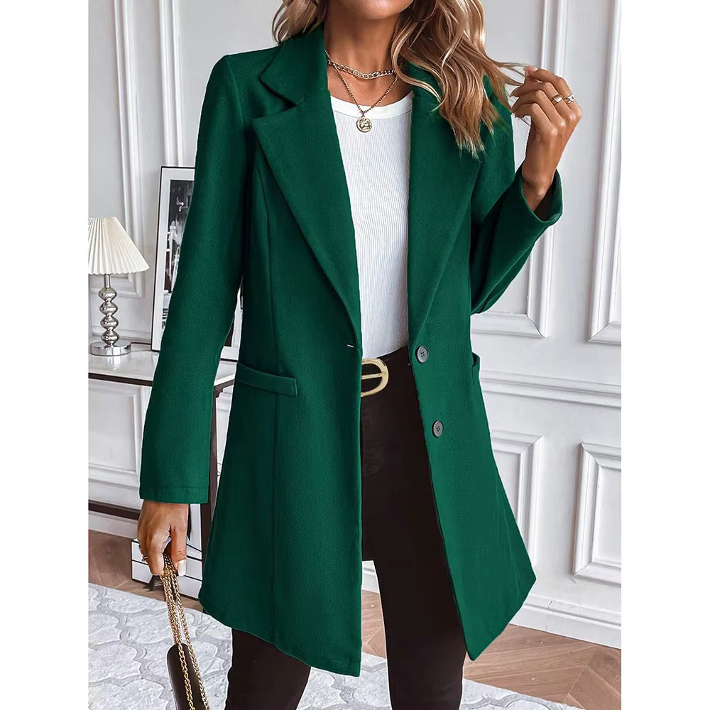 Mia Muse Women's Coat Winter Elegant French Solid Color Long Sleeve Lapel Single Breasted Work Coats