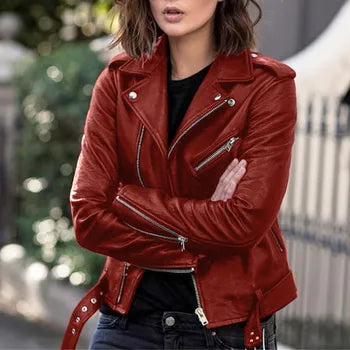 Women's Slim PU Leather Jacket - Autumn/Winter Korean Fashion Coat